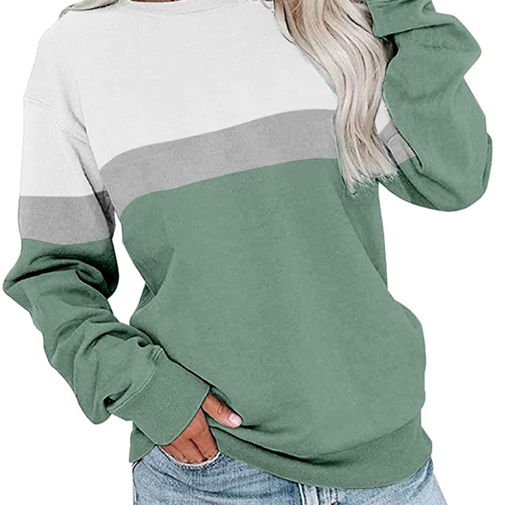 PGANDS Women's Crew Neck Long Sleeve Color Block Sweatshirts Casual Cute Loose L